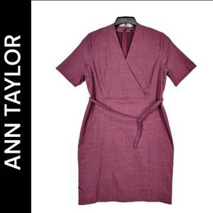 Ann Taylor Woman Maroon Plus Size 18 Zipper Back Sheath Dress Short Sleeve